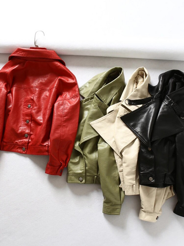 FTLZZ uued kevadised sügisrohelised kunstnahast jakid vabaaja naiste lühikesed vintage lahtised pujoped Naiste mustad punased nahast mantlid