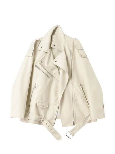 FTLZZ kevad-sügis kunstnahast jakid naiste vaba vabaaja mantel Naistele langevad õlad Mootorrattad vedurid vööga