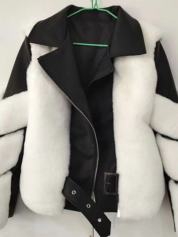 Яке от изкуствена кожа Дамско пухкаво женско удебелено палто с дълъг ръкав и пухкаво палто от изкуствена кожа 2023 Зимно луксозно свободно дамско връхно облекло
