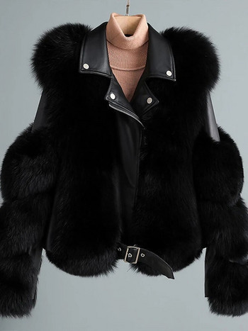 Яке от изкуствена кожа Дамско пухкаво женско удебелено палто с дълъг ръкав и пухкаво палто от изкуствена кожа 2023 Зимно луксозно свободно дамско връхно облекло