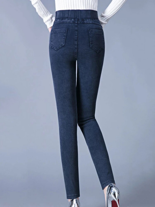 Talvised pliiats voodriga pliiatsiga teksad paksud suured 80kg teksapüksid kõrge vöökohaga soojad Vaqueros korea kitsad sinised pantalonid Uus