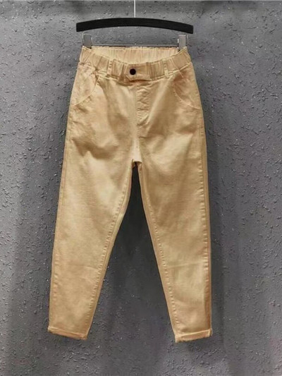 Didelio dydžio ploni džinsai biure Moteriški džinsai su maišeliais Moterims Kelnės Laisvalaikio mygtuko Korėjietiškos mados kišenės elastinga juosmens Pantalon Femme