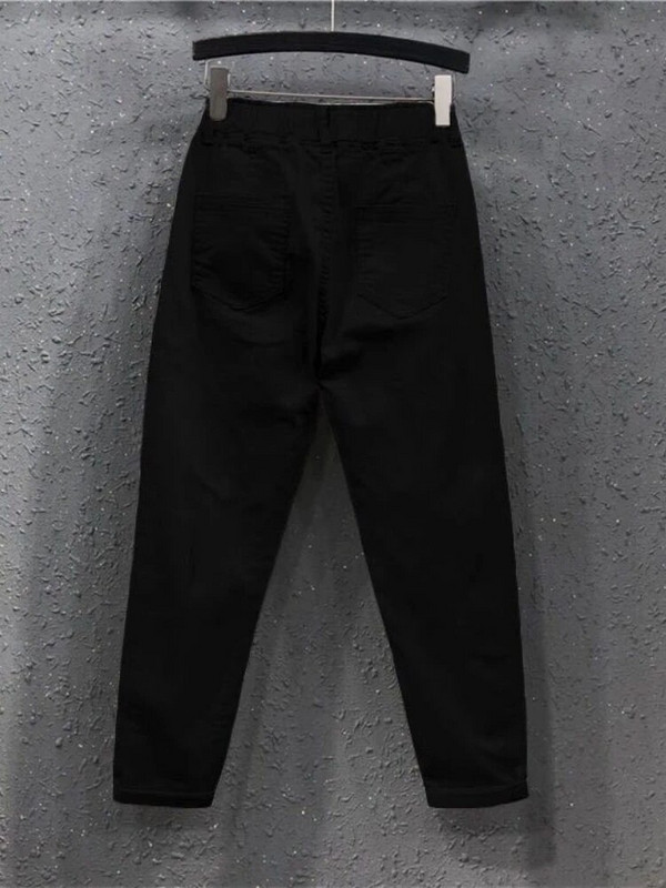 Didelio dydžio ploni džinsai biure Moteriški džinsai su maišeliais Moterims Kelnės Laisvalaikio mygtuko Korėjietiškos mados kišenės elastinga juosmens Pantalon Femme