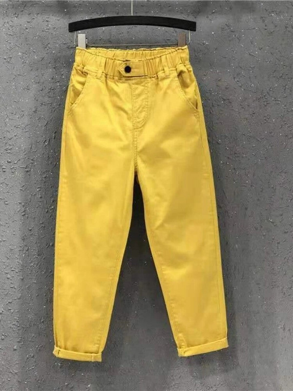 Didelio dydžio ploni džinsai biure Moteriški džinsai su maišeliais Moterims Kelnės Laisvalaikio mygtuko Korėjietiškos mados kišenės elastinga juosmens Pantalon Femme