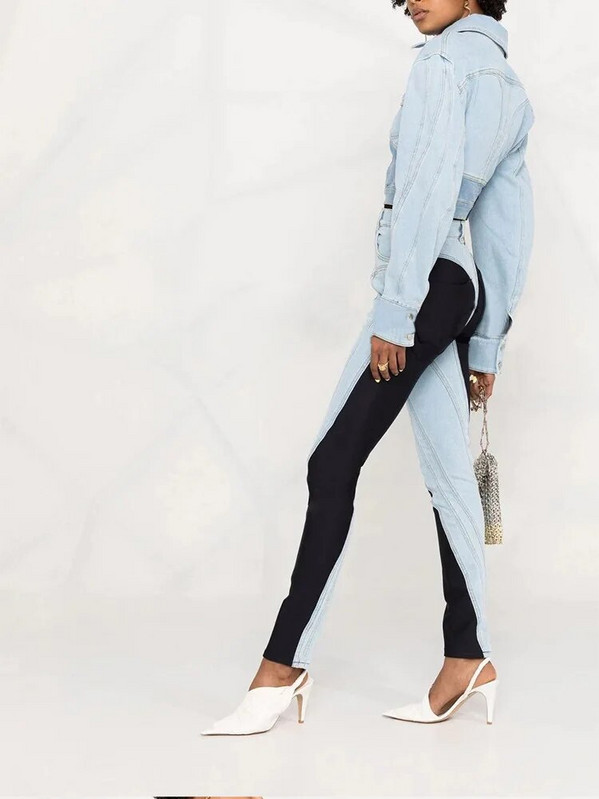 Mood Patchwork Teksad Naiste vabaaja sinine, must paneelidega kõrge vöökoht, õhukesed sirged teksapüksid, naiste pliiatsipüksid 2023. aasta šikk tänavarõivas