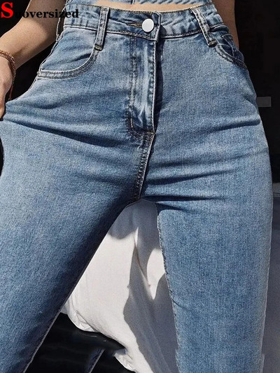 Lieknas aukštu juosmeniu siauras pieštukas Džinsai Korėjos negabaritinės 9xl Laisvalaikio kelnės Tamprios iki kulkšnies džinsinės kelnės Seksualūs antblauzdžiai Vaqueros