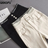 Moodsad kirjadisain kitsad teksad Naiste kõrge vöökohaga lapitööd Vaqueros vabaaja veniv pliiatspüksid kevadsuvi teksariidest säärised