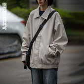 Vintažinė PU odinė striukė, moteriška smėlio spalvos High Street Oversized Moto Biker paltai Moteriški pankiški, laisvi kasdieniai apkarpyti viršutiniai drabužiai