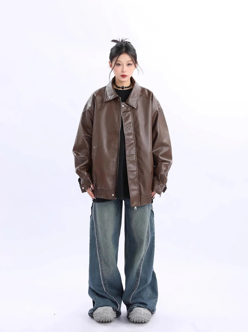 Nova jesen Traf Američki ženski kaput Ženska retro smeđa kožna jakna 2023 Trf jakne Odjeća Zimska