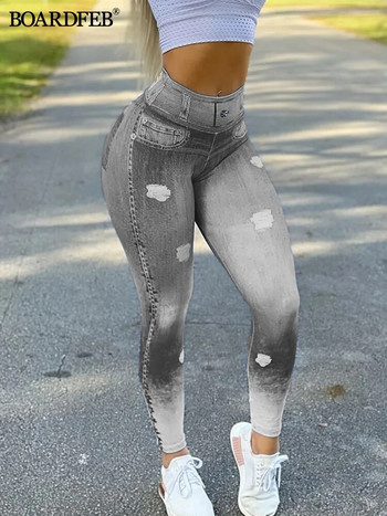 Γυναικείο τεχνητό τζιν κολάν Ψηλόμεσο τζιν Παντελόνι Λεπτό ελαστικό χωρίς ραφή Skinny αθλητικό παντελόνι μολύβι Γυναικείο παντελόνι για τρέξιμο