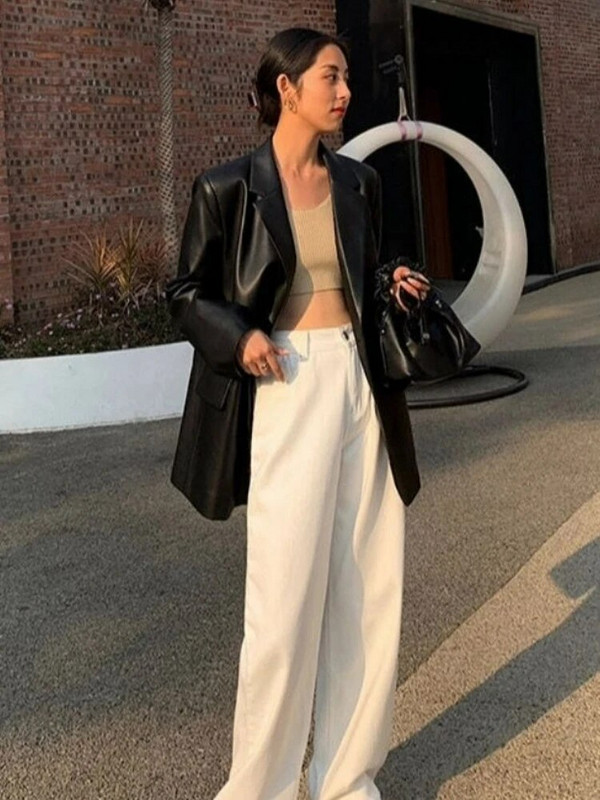 Korea must nahast motojope Vintage, soe naiste lahtine nahkülikond, bleiserid Tänavarõivad Naiste moesuund, õhukesed rattamantlid