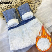 Itin šilti kašmyro žieminiai džinsai, moteriški korėjietiškos mados plius aksominės siauros džinsinės kelnės aukštu juosmeniu, kasdieniai stori, tamprūs „vaqueros“