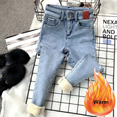 Itin šilti kašmyro žieminiai džinsai, moteriški korėjietiškos mados plius aksominės siauros džinsinės kelnės aukštu juosmeniu, kasdieniai stori, tamprūs „vaqueros“
