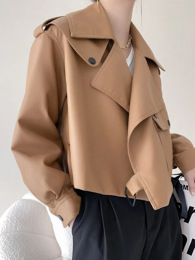 Aelegantmis juoda trumpa laisva Pu odinė striukė rudens žiemos minkšta dirbtinės odos striukė Gatvės laisvalaikio apatiniai drabužiai Moteriška dviratininko striukė