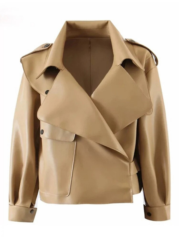 Aelegantmis juoda trumpa laisva Pu odinė striukė rudens žiemos minkšta dirbtinės odos striukė Gatvės laisvalaikio apatiniai drabužiai Moteriška dviratininko striukė