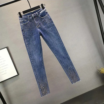 Γυναικεία Slim Ψηλόμεση Strench Diamonds Jeans Woman Vintage Streetwear Casual Elastic Pencil Τζιν παντελόνι Παντελόνι Pantalones