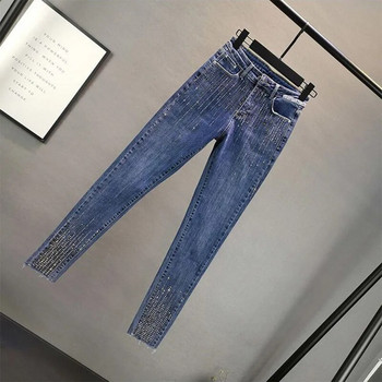 Γυναικεία Slim Ψηλόμεση Strench Diamonds Jeans Woman Vintage Streetwear Casual Elastic Pencil Τζιν παντελόνι Παντελόνι Pantalones