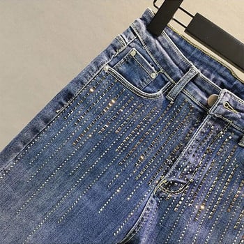 Γυναικεία Slim Ψηλόμεση Strench Diamonds Jeans Woman Vintage Streetwear Casual Elastic Pencil Τζιν παντελόνι Παντελόνι Pantalones