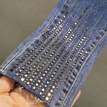 Γυναικεία Slim Ψηλόμεση Strench Diamonds Jeans Woman Vintage Streetwear Casual Elastic Pencil Τζιν παντελόνι Παντελόνι Pantalones