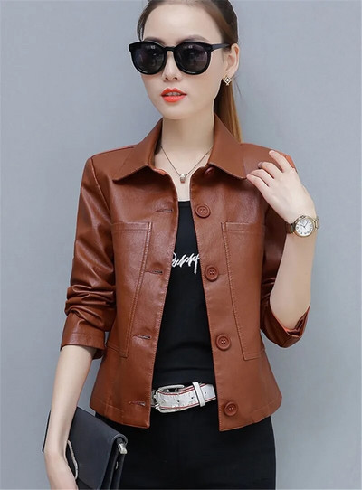 Pu motociklistički kožni kaput Ženska 2023. Proljeće Jesen Nova šik jakna u stilu Hong Konga Kratke široke modne divlje kožne jakne