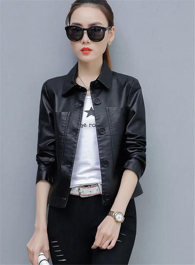 Pu motociklistički kožni kaput Ženska 2023. Proljeće Jesen Nova šik jakna u stilu Hong Konga Kratke široke modne divlje kožne jakne