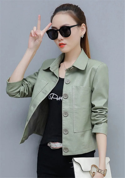 Pu motociklistički kožni kaput Ženska 2023. Proljeće Jesen Nova šik jakna u stilu Hong Konga Kratke široke modne divlje kožne jakne