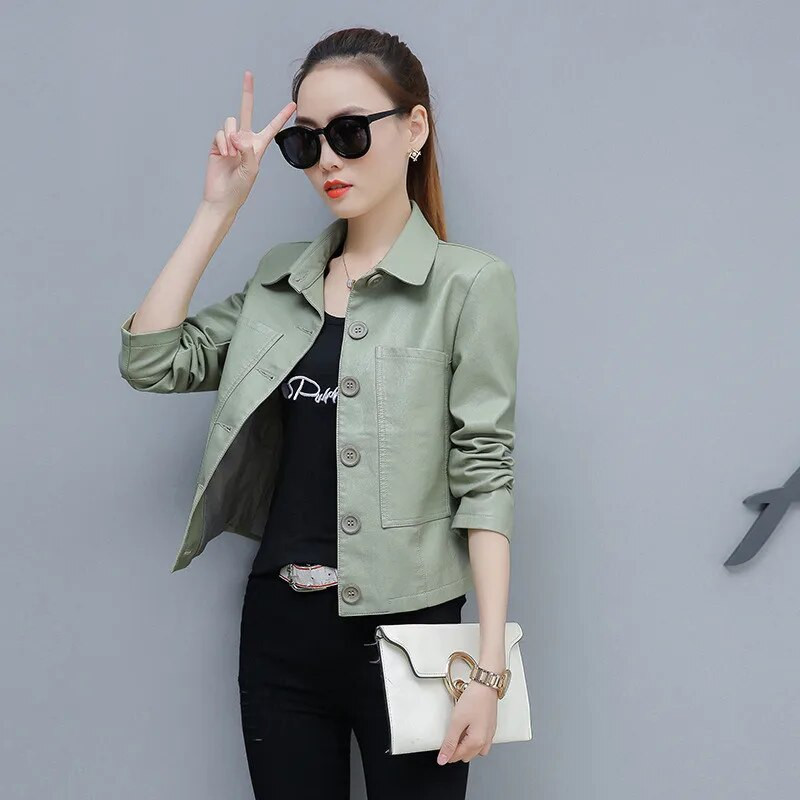 Pu motociklistički kožni kaput Ženska 2023. Proljeće Jesen Nova šik jakna u stilu Hong Konga Kratke široke modne divlje kožne jakne