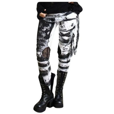 Ulična odjeća Vintage Gothic Hlače Ženske Y2k Punk tajice visokog struka Ljeto Proljeće Uske hlače na kravatu Rocker Distressed Pants Leggins