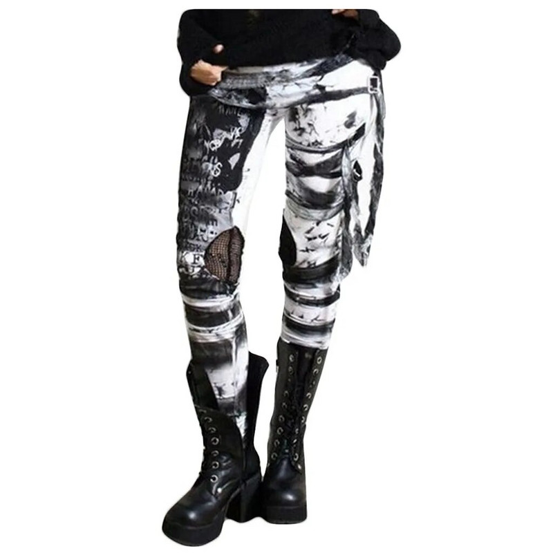 Ulična odjeća Vintage Gothic Hlače Ženske Y2k Punk tajice visokog struka Ljeto Proljeće Uske hlače na kravatu Rocker Distressed Pants Leggins