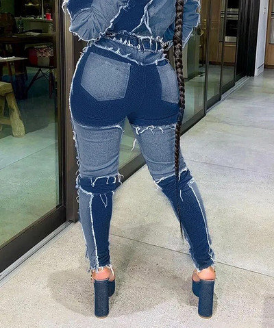 CM.YAYA Moteriškos džinsinės kelnės Retro Seksualūs Džinsai Plyšyti pieštuku išklotos kelnės Gatvė Lieknas aukštu juosmeniu Lady Jean Kelnės