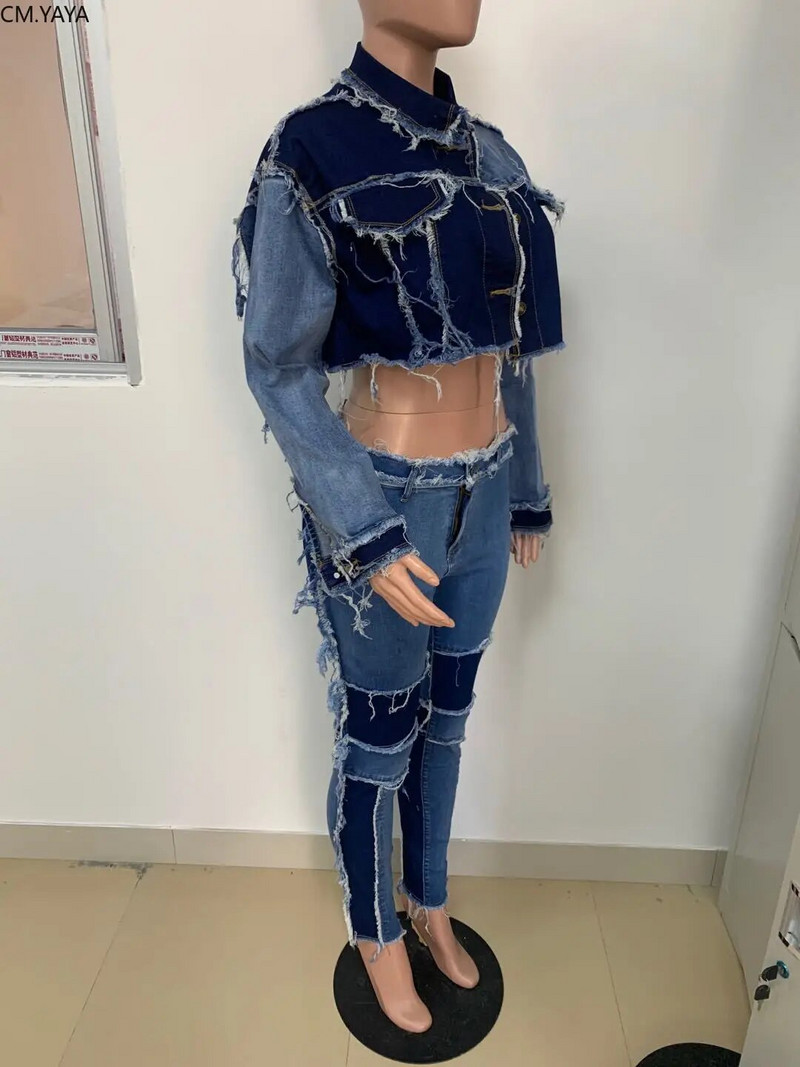 CM.YAYA Moteriškos džinsinės kelnės Retro Seksualūs Džinsai Plyšyti pieštuku išklotos kelnės Gatvė Lieknas aukštu juosmeniu Lady Jean Kelnės