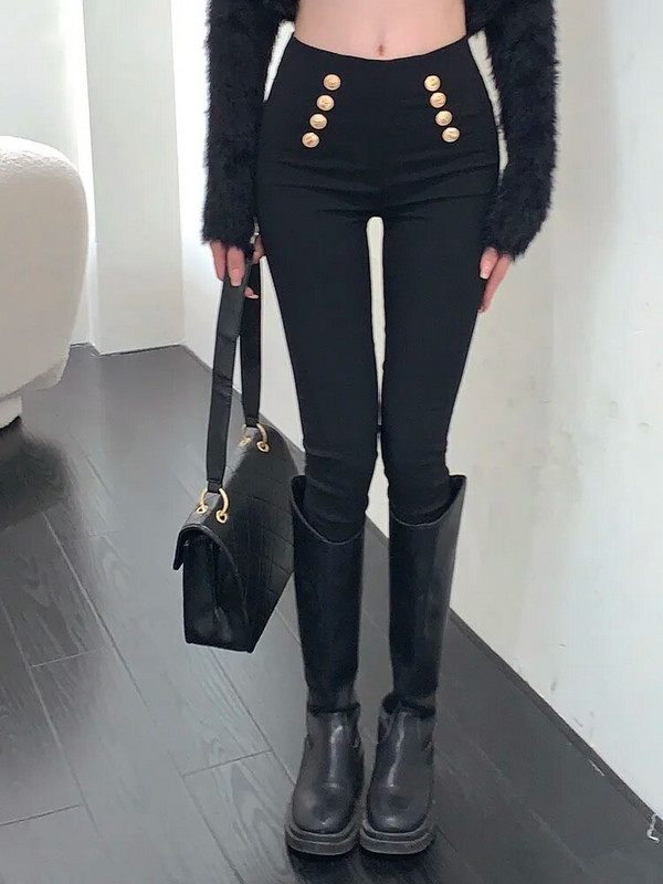 Madingos moteriškos kelnės 2023 Pavasario rudens aukštai elastingos dvieilės aptemptos liekninančios kelnės aukštu liemeniu Moteriškos kelnės