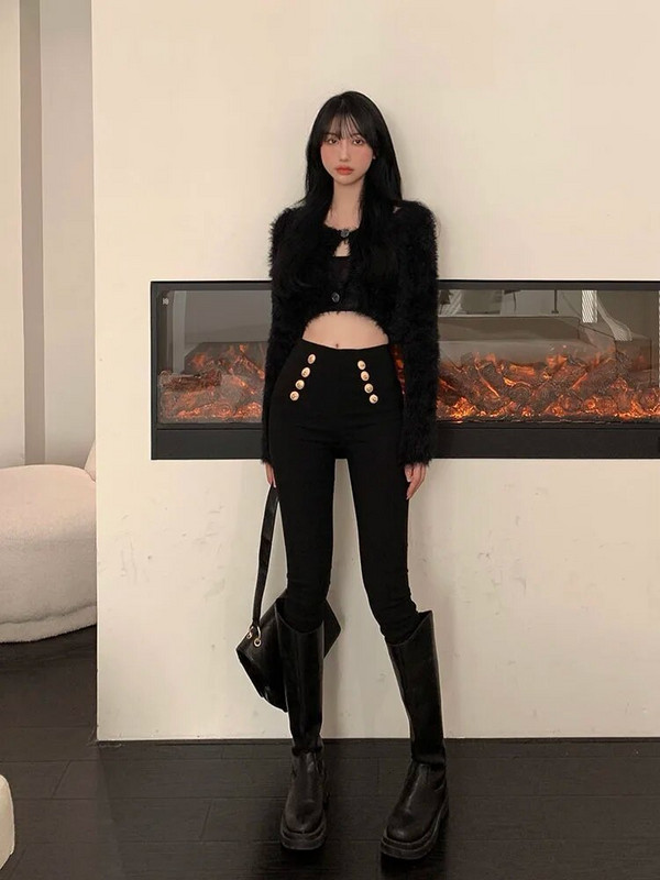 Madingos moteriškos kelnės 2023 Pavasario rudens aukštai elastingos dvieilės aptemptos liekninančios kelnės aukštu liemeniu Moteriškos kelnės