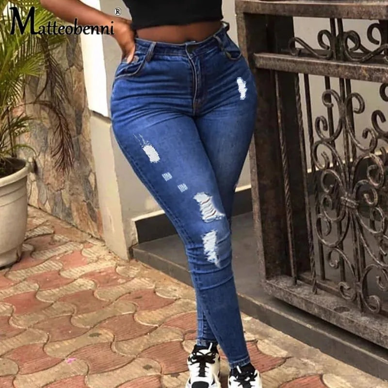 Ženske rastezljive poderane uznemirene uske traper hlače s visokim strukom Hlače s isjeckanim trapericama Ležerne jegginsice Ženska odjeća za proljeće i jesen