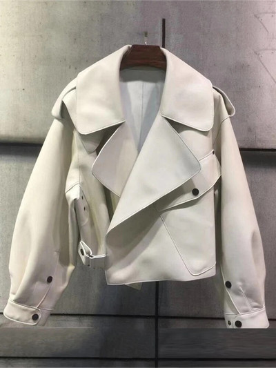 Sungtin Moteriška dirbtinės odos striukė Minkštas laisvas vintažinis dviratininko paltas Trumpos kišenės Motor PU juoda striukė Rudeninis gatvės odinis paltas