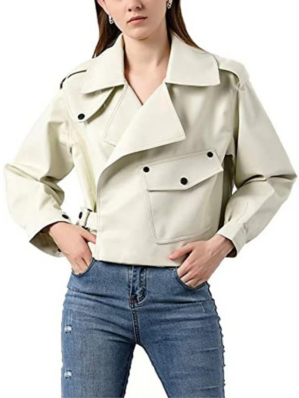 Sungtin Moteriška dirbtinės odos striukė Minkštas laisvas vintažinis dviratininko paltas Trumpos kišenės Motor PU juoda striukė Rudeninis gatvės odinis paltas