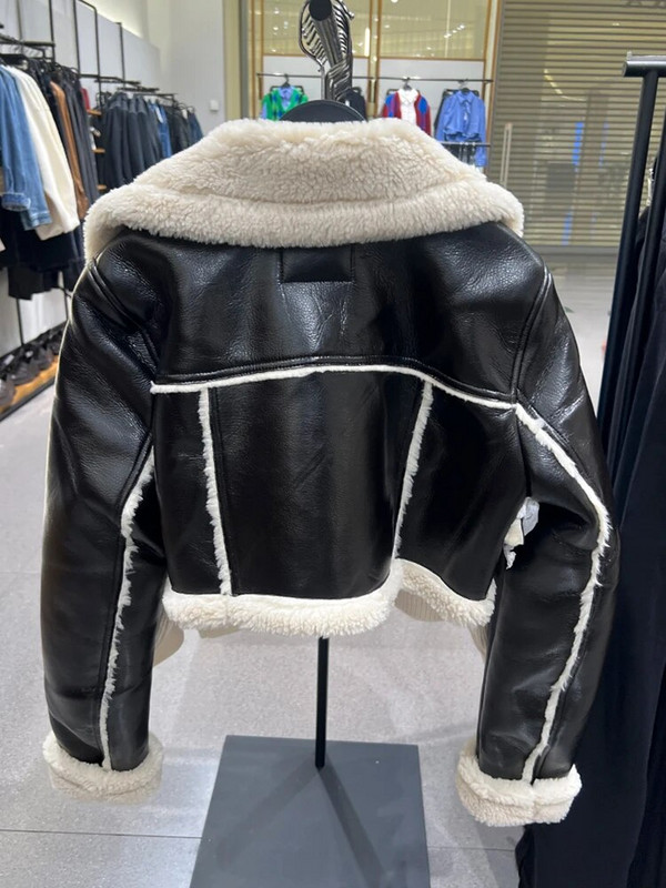 Fitaylor Νέο Φθινοπωρινό χειμερινό ψεύτικο δερμάτινο τζάκετ αρνί Γυναικείο φερμουάρ με φερμουάρ πέτο Κοντό παλτό Pu Lady χοντρά ζεστά ρούχα Moto Biker
