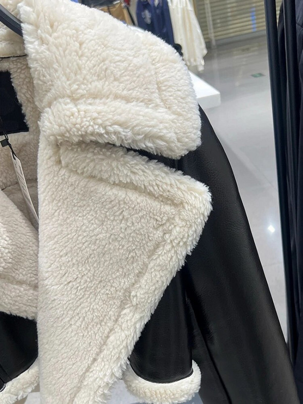 Fitaylor Νέο Φθινοπωρινό χειμερινό ψεύτικο δερμάτινο τζάκετ αρνί Γυναικείο φερμουάρ με φερμουάρ πέτο Κοντό παλτό Pu Lady χοντρά ζεστά ρούχα Moto Biker