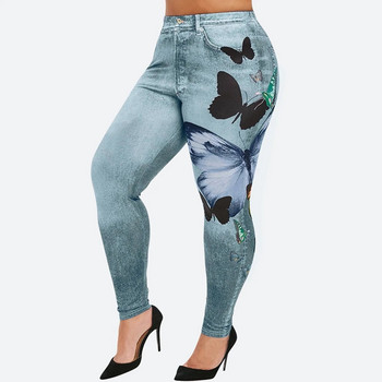 Удобни тесни панталони, дънкови клинове с пеперуден принт, дамски джинсови каубойски еластични женски тънки изкуствени дънкови панталони плюс размер 5XL