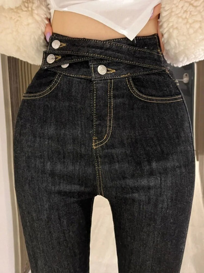 Juodi siauri džinsai, moteriški suvarstomi 2023 m. gatvės apranga aukštu liemeniu pieštuko formos moteriškos vasarinės kelnės iki kulkšnių Elegantiškos prašmatnios apačios mama