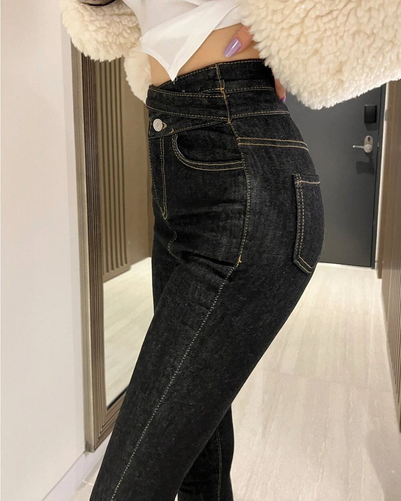 Juodi siauri džinsai, moteriški suvarstomi 2023 m. gatvės apranga aukštu liemeniu pieštuko formos moteriškos vasarinės kelnės iki kulkšnių Elegantiškos prašmatnios apačios mama