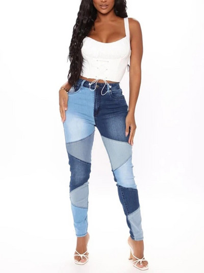 Boyfriend skinny traperice iz 90-ih u uličnoj boji Crno-plave traper hlače visokog struka s kontrastnim šavom