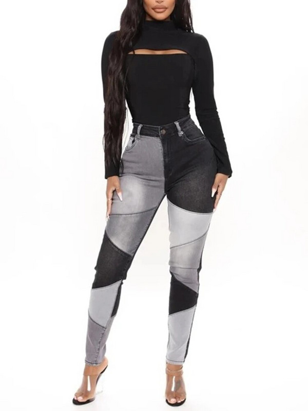 Boyfriend skinny traperice iz 90-ih u uličnoj boji Crno-plave traper hlače visokog struka s kontrastnim šavom