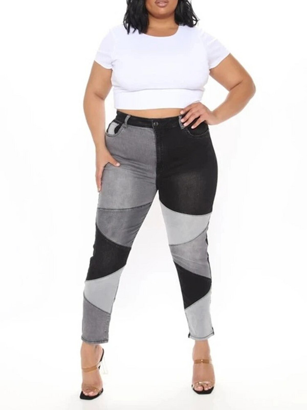 Boyfriend skinny traperice iz 90-ih u uličnoj boji Crno-plave traper hlače visokog struka s kontrastnim šavom