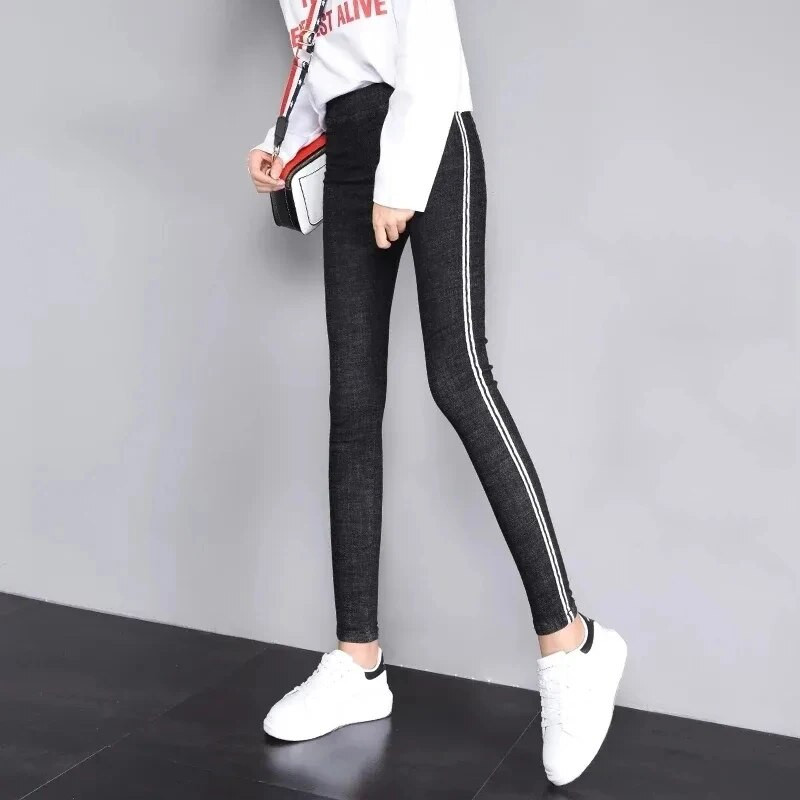 Külgtriibuga kõrge vöökohaga Teksad Pliiatspüksid Kitsad Naiste Uus Suur Suurus 5xl Pahkluuni Vaqueros Pantalones Casual Denim Spodnie