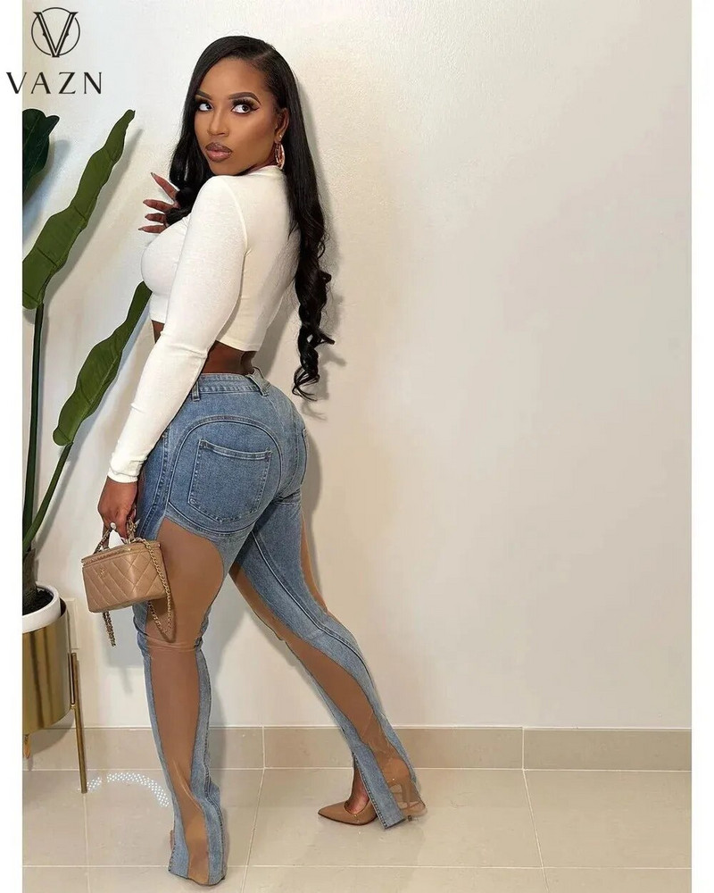 VAZN 2023 Naujas prabangus dizaineris, aukščiausios klasės raištiniai nėriniai, jauni, seksualūs, švelnūs hole stiliaus moteriškos ilgos pieštukų kelnės