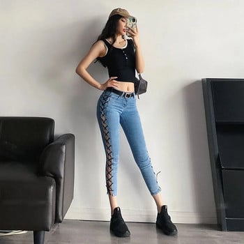 Elasticity Sexy Skinny Strechy Ripped Hot Split Cropped Pencil Cowboy Χαμηλή ελαστική μέση Τζιν Γυναικείο ρετρό τζιν παντελόνι