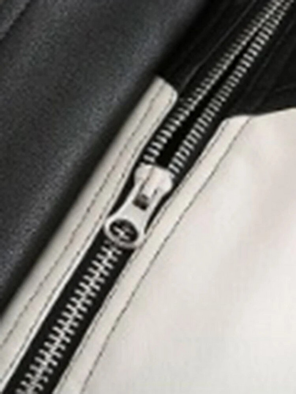 DEAT Fashion Sieviešu PU ādas jakas Stand Cllar Garām piedurknēm Līgums Krāsa Burtu Druka Īss Mētelis Rudens 2023 Jauns 17A9676