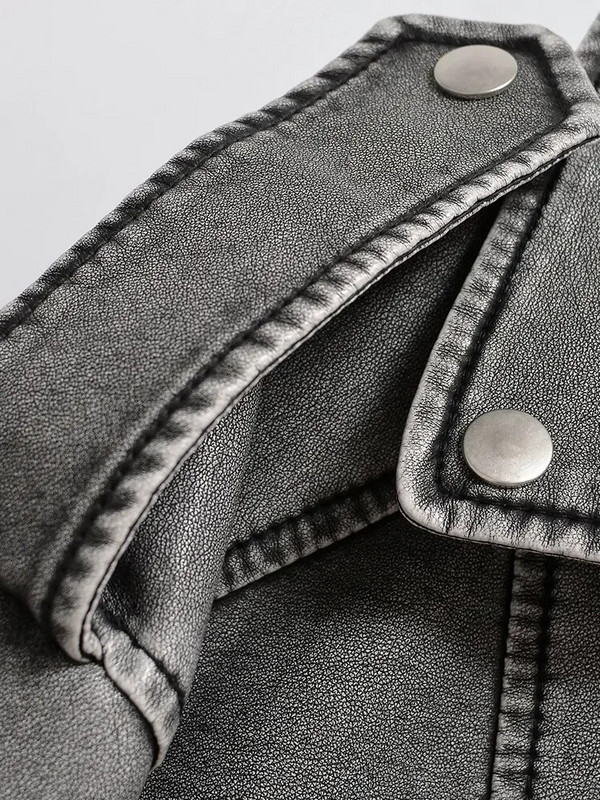 Kmetram Ženska Vintage široka isprana kratka jakna od umjetne kože Ulična odjeća Ženski remen s patentnim zatvaračem Moto Biker Retro Kaput Gornja odjeća