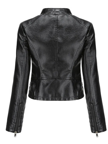 New In Women Sring Φθινοπωρινά μαύρα δερμάτινα μπουφάν με φερμουάρ Πριτσίνι κοντό βασικό παλτό Μόδα Λεπτό Γυναικείο Motor Biker Pu Jacket